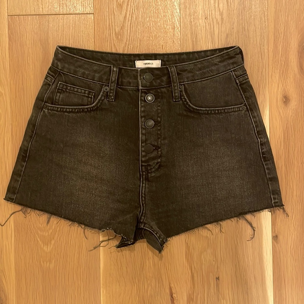 High waisted denim cut off shorts